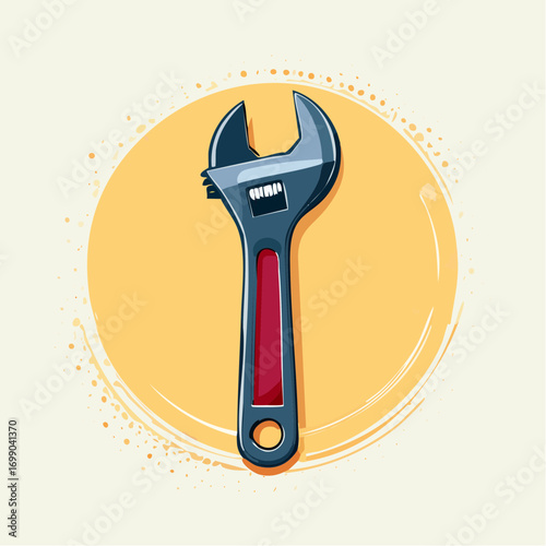 Adjustable Wrench On A Round Yellow Background