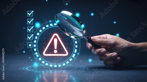 Analyzing security vulnerabilities with magnifying glass and checklist for data integrity, risk assessment