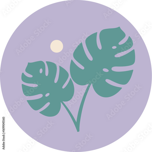 Two large teal-green leaves with intricate veins on a soft gradient purple background