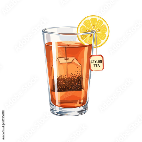 Refreshing Ceylon Tea with Lemon Slice in Clear Glass for Summer Beverages and Healthy Drinks