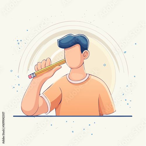 Man Holding A Pencil Over His Face