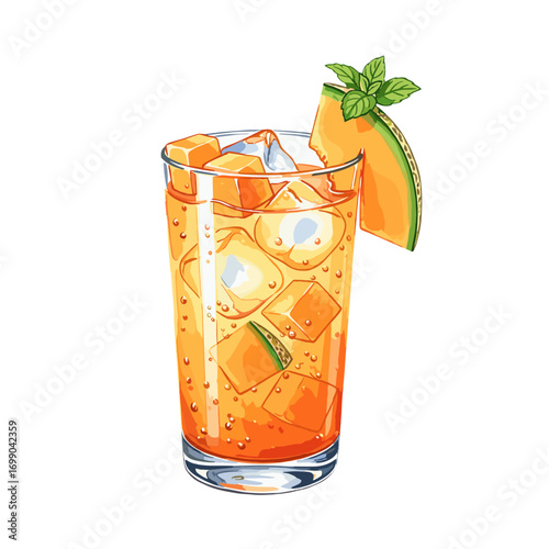 Refreshing Orange Beverage in Glass with Ice and Mint Garnish for Summer Enjoyment