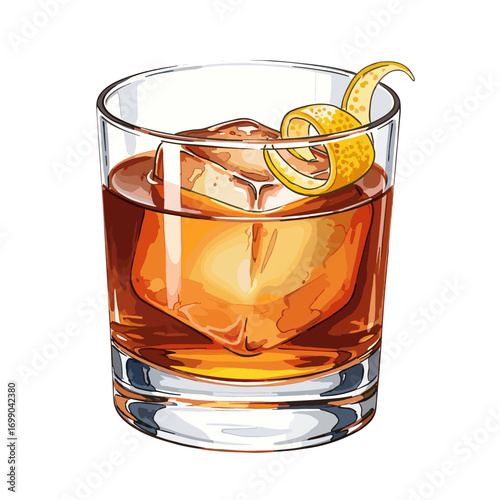 Stylish Cocktail Glass with Ice and Twist of Lemon Peel for Elegant Drinks and Mixology Enthusiasts