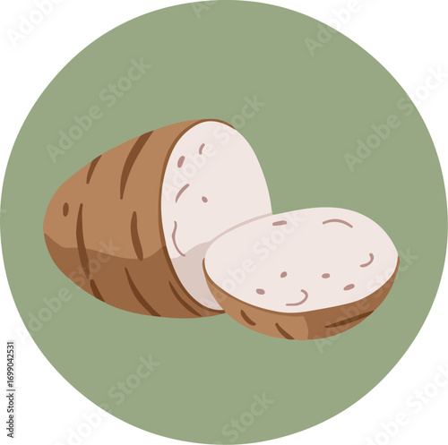 Rustic loaf of bread with golden-brown crust and speckled interior on green background