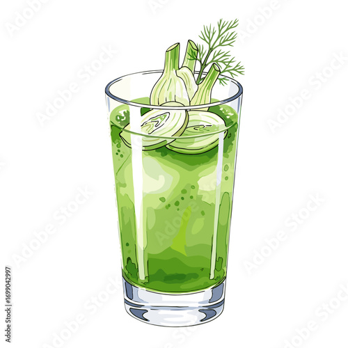 Refreshing Green Beverage with Fresh Vegetables and Herbs in Clear Glass, Ideal for Healthy Drink Selections