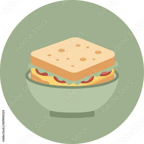 Fresh sandwich with lettuce and tomato in a white bowl on a light green background