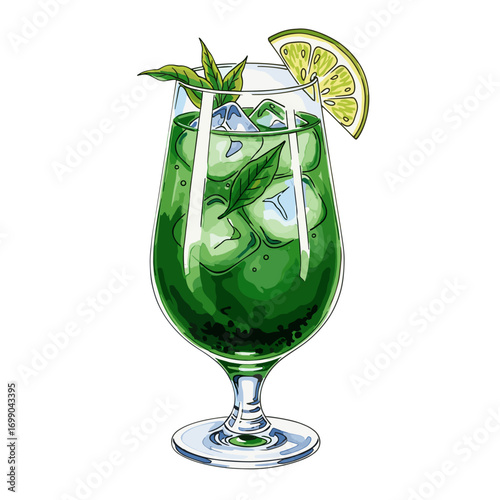Refreshing Green Cocktail with Mint and Lime in a Glass for Summer Parties and Gatherings