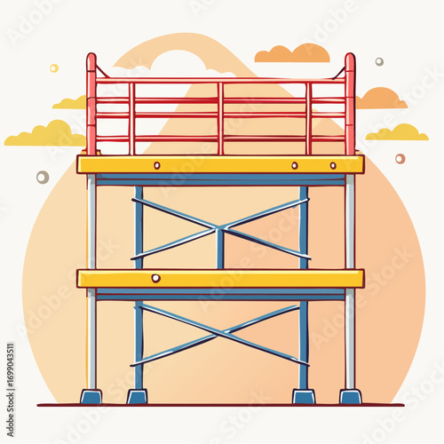 Pixel Art Scaffolding With Orange Clouds
