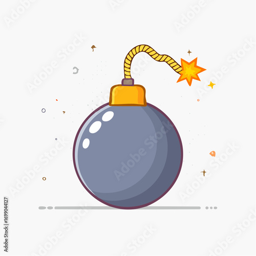 Lit Round Bomb with Burning Fuse on White Background