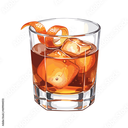 Elegant Whiskey Cocktail in a Glass with Ice and Orange Twist Garnish for Upscale Gatherings