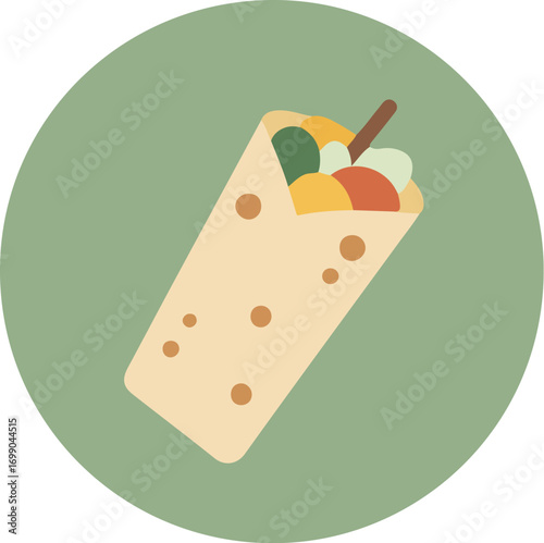 Tall glass of smoothie or milkshake with fresh fruit toppings on green background