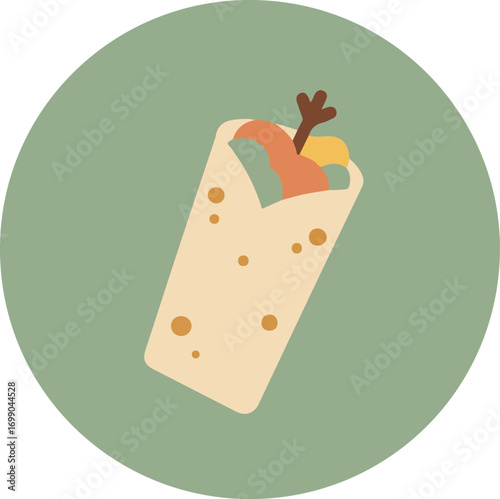 Tall glass with creamy beverage topped with citrus slices and leaf garnish on muted green background