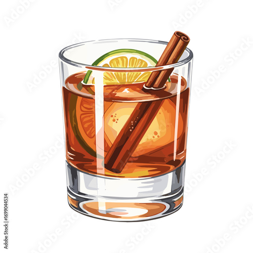 Refreshing Cocktail in Glass with Citrus Garnish and Cinnamon Stick for Summer Parties and Celebrations