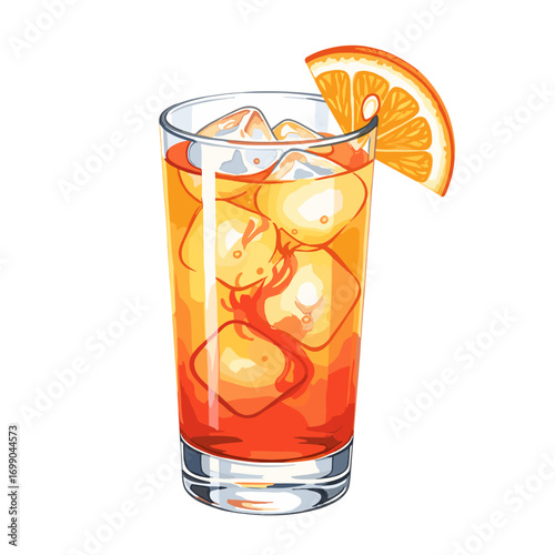 Refreshing Iced Beverage with Orange Slice and Ice Cubes in a Glass Perfect for Summer Parties