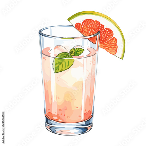 Refreshing Grapefruit Mint Cocktail in Clear Glass with Garnish and Ice Cubes for Summer Parties