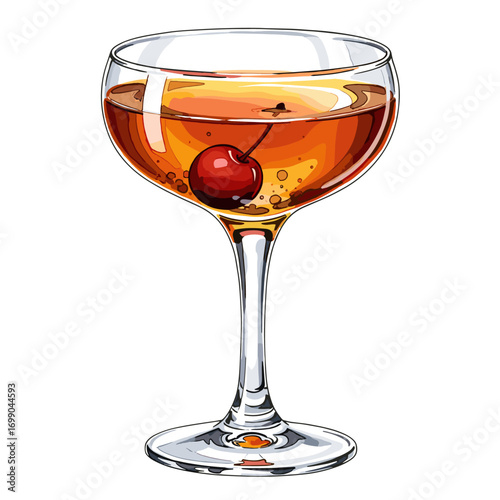 Elegant Cocktail Glass with Cherry Garnish Featuring Refreshing Beverage for Celebrations and Events
