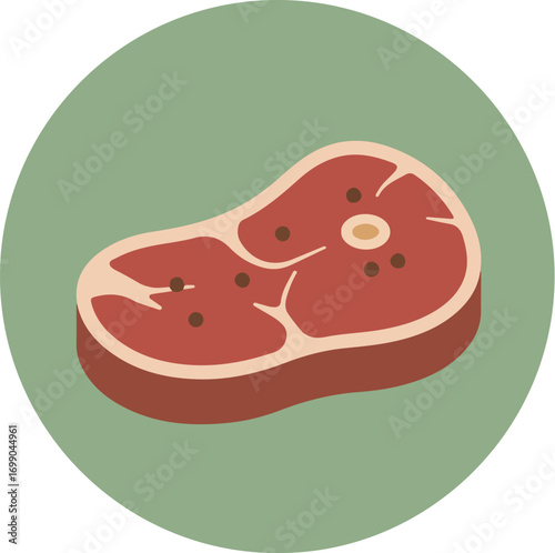 Premium bone-in ribeye or T-bone steak with herbs or spices on a muted green background