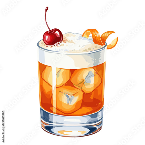 Refreshing Alcoholic Cocktail with Cherry and Ice in a Glass for Summer Parties