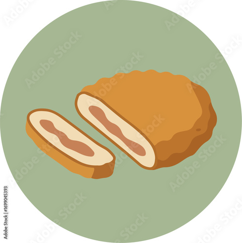 Two slices of strudel with golden-brown crust and rich filling on a green background