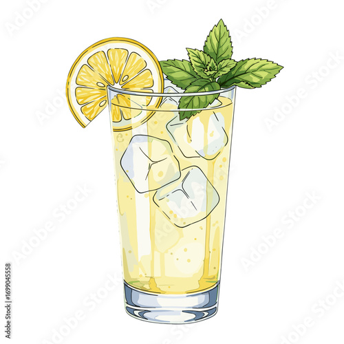 Refreshing Lemonade Drink with Ice and Mint Garnish for Summer Thirst Quenching