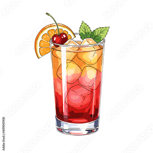Refreshing Summer Drink Illustrations with Citrus Garnish and Ice