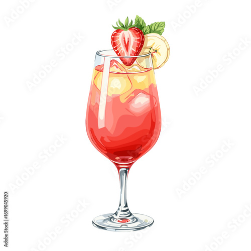 Refreshing Strawberry Lemonade Cocktail in Elegant Glass with Ice and Garnish