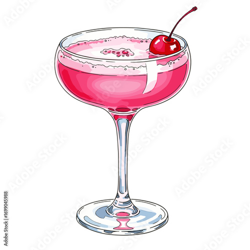 Delicious Pink Cocktail with Cherry Garnish in Elegant Glass
