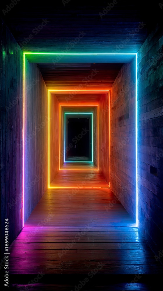 Fototapeta premium Neon light tunnel vibrant colors abstract