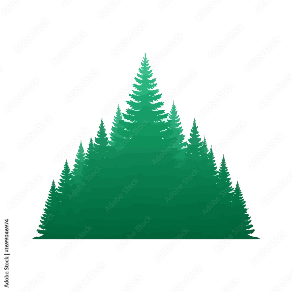 Fototapeta premium Green Pine Trees Forest Landscape Silhouette.