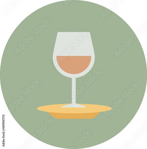Minimalist still life with wine glass on coaster and light green background