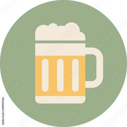 Close-up of vibrant orange beer mug with frothy white foam on light green background