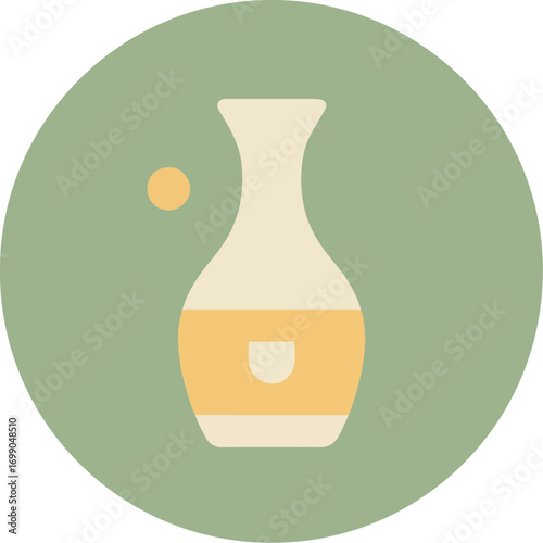 Tall white vase with orange base and crescent design on light green background