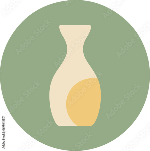 Minimalist still life composition with a stylized beige vase on a muted green background
