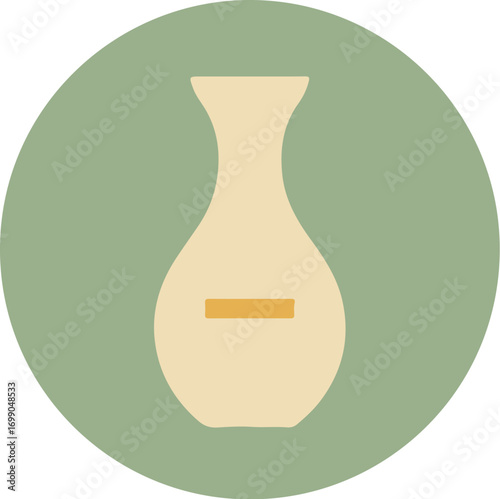 Light beige vase with orange accent line on soft green circular background