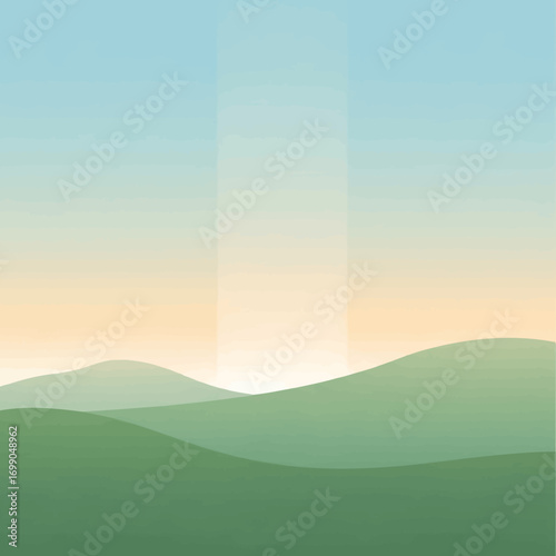 Rolling Green Hills at Dawn - A Serene Landscape Illustration.