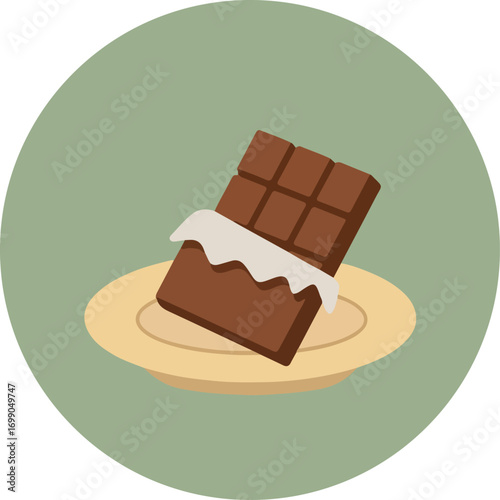 Realistic stylized chocolate bar with white drizzle on a circular base