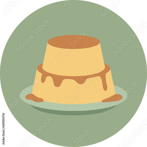 Close-up of creamy flan with caramel sauce on a white plate
