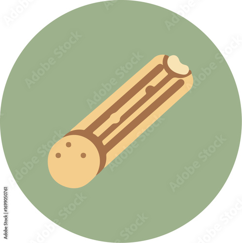 Stylized flat-illustrated log with concentric rings on muted green background
