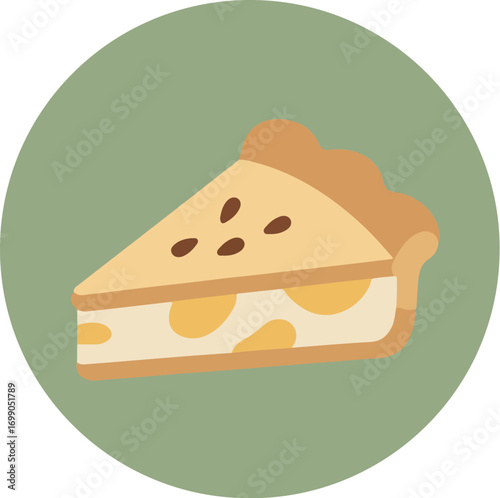 Close-up of a single slice of pie with golden-brown crust and creamy pale yellow filling