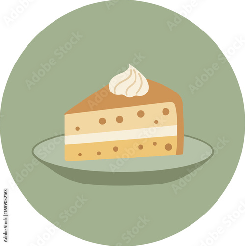 Close-up of a layered cake with whipped cream and chocolate drizzle on a white plate