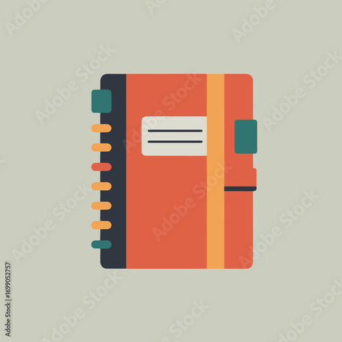 Flat design daily planner notebook icon with spiral binding and elastic closure vector