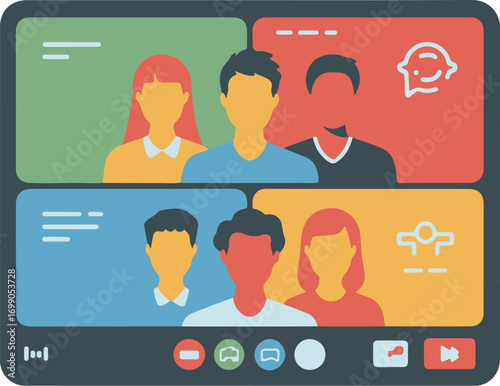 Remote team communication flat design icon represents video chat conference meeting vector