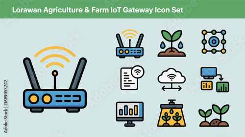 Lorawan Agriculture and Farm Io T Gateway Icon Set internet of things