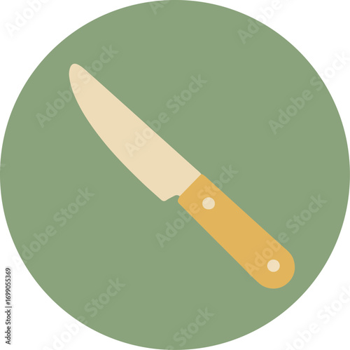 Sleek modern knife with polished silver blade and bright orange handle on green background