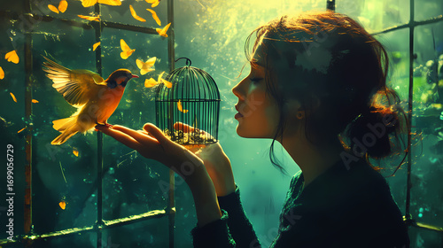 The Whisper of Freedom 
a woman let's a caged bird out of her heart