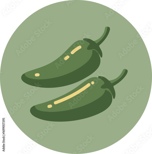 Two fresh jalapeño peppers arranged in a circular composition