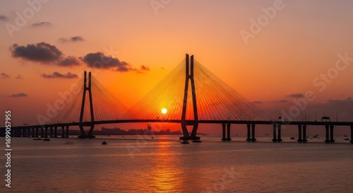 Dramatic sunset over the Bandra Worli Sea Link, Mumbai, India landscape