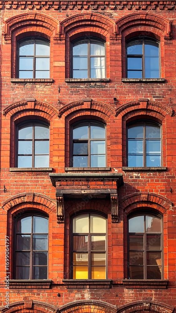 Fototapeta premium Brick building facade with arched windows