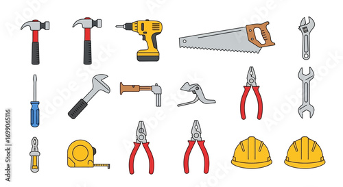Construction Tools: Colorful Line Icons Set