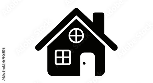 Minimalist Black House Icon on White Background Representing Home Realty
